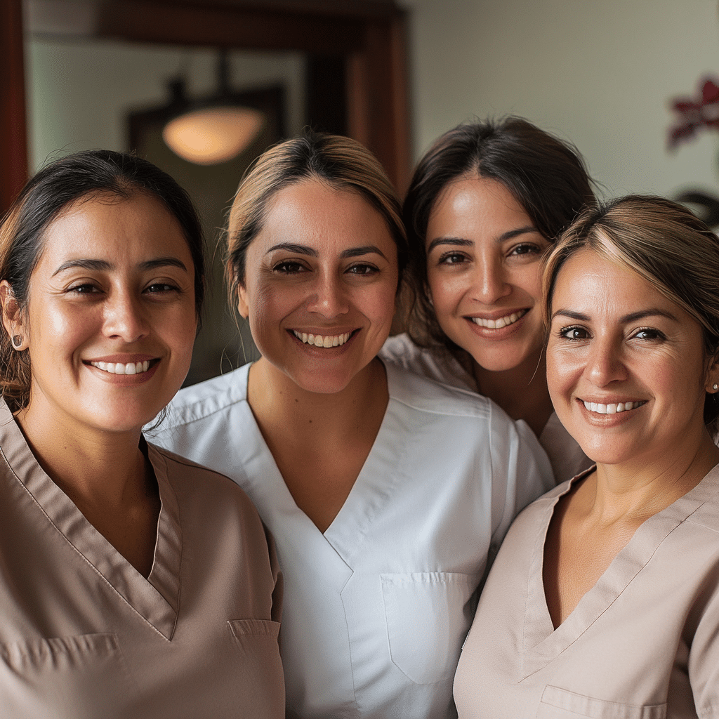 Cuatro cuidadoras nocturnas sonriendo a cámara